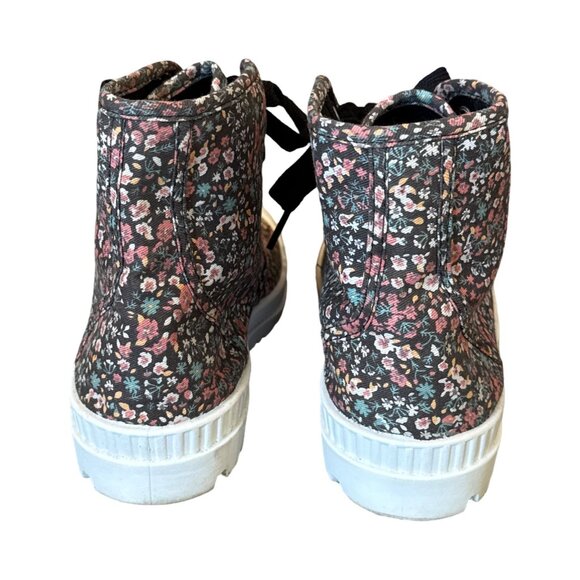 Womens Floral Canvas Lace-Up High-Top Sneakers Size 8 Medium With Rubber Soles - Picture 4 of 8